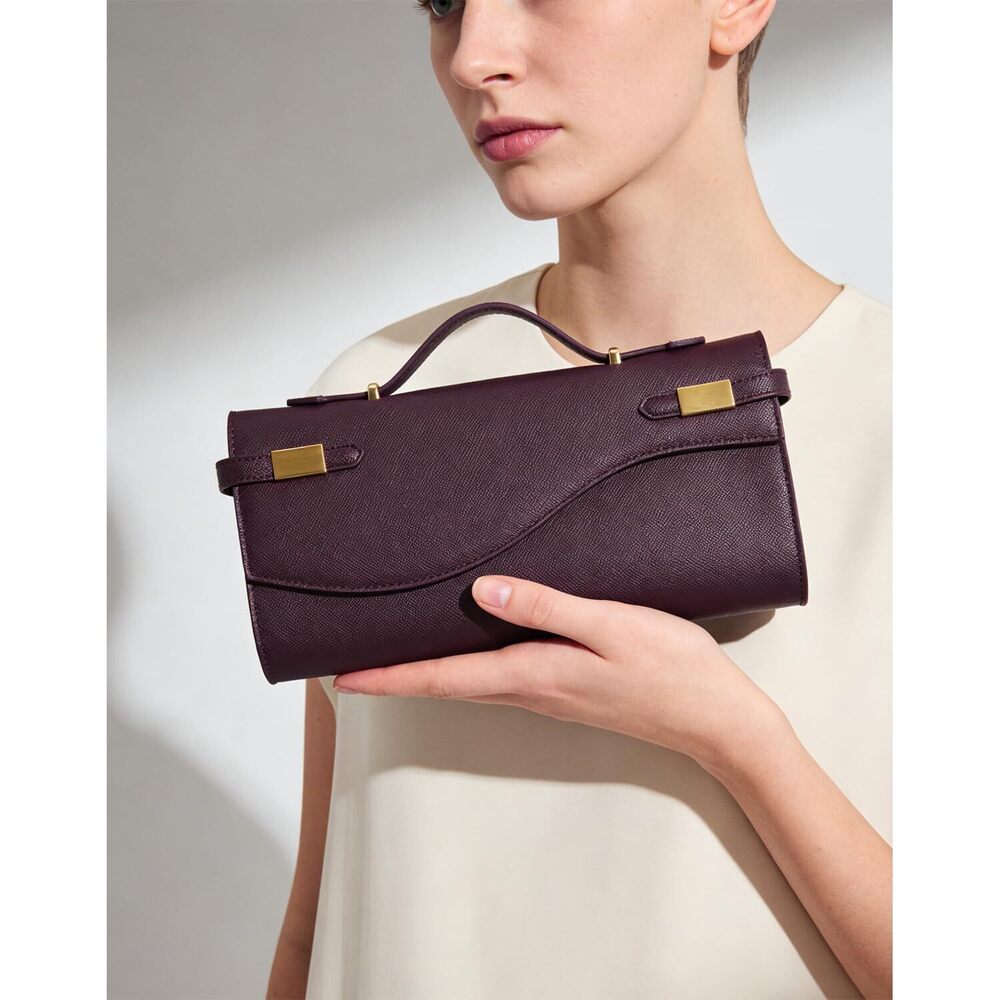 9761 Minimalist Long Envelope Shoulder Bag for Commute, White Formal Clutch - Picture 3 of 7